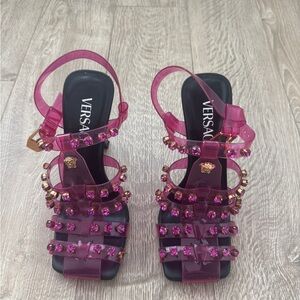 Versace Fuchsia and Gold Embellished Heels